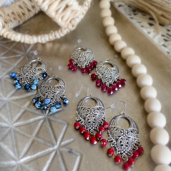 Silver Bead Drop Earrings - Picture 1 of 3